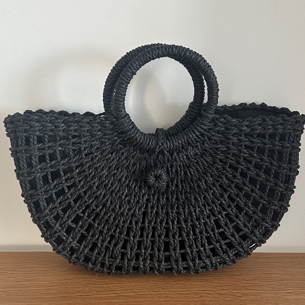 Elegant Black Woven Handbag